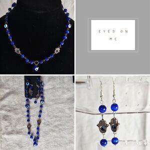Blue Evil Eye Necklace and Earring Set